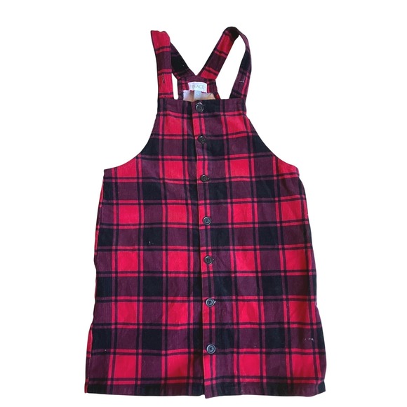 The Children's Place Other - Girls NWTs Red Black Plaid Corduroy Overall Dress Size 14